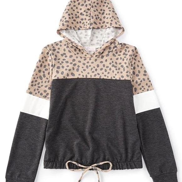 Moa Moa Other - Girls Cheetah Print Striped Hoodie
